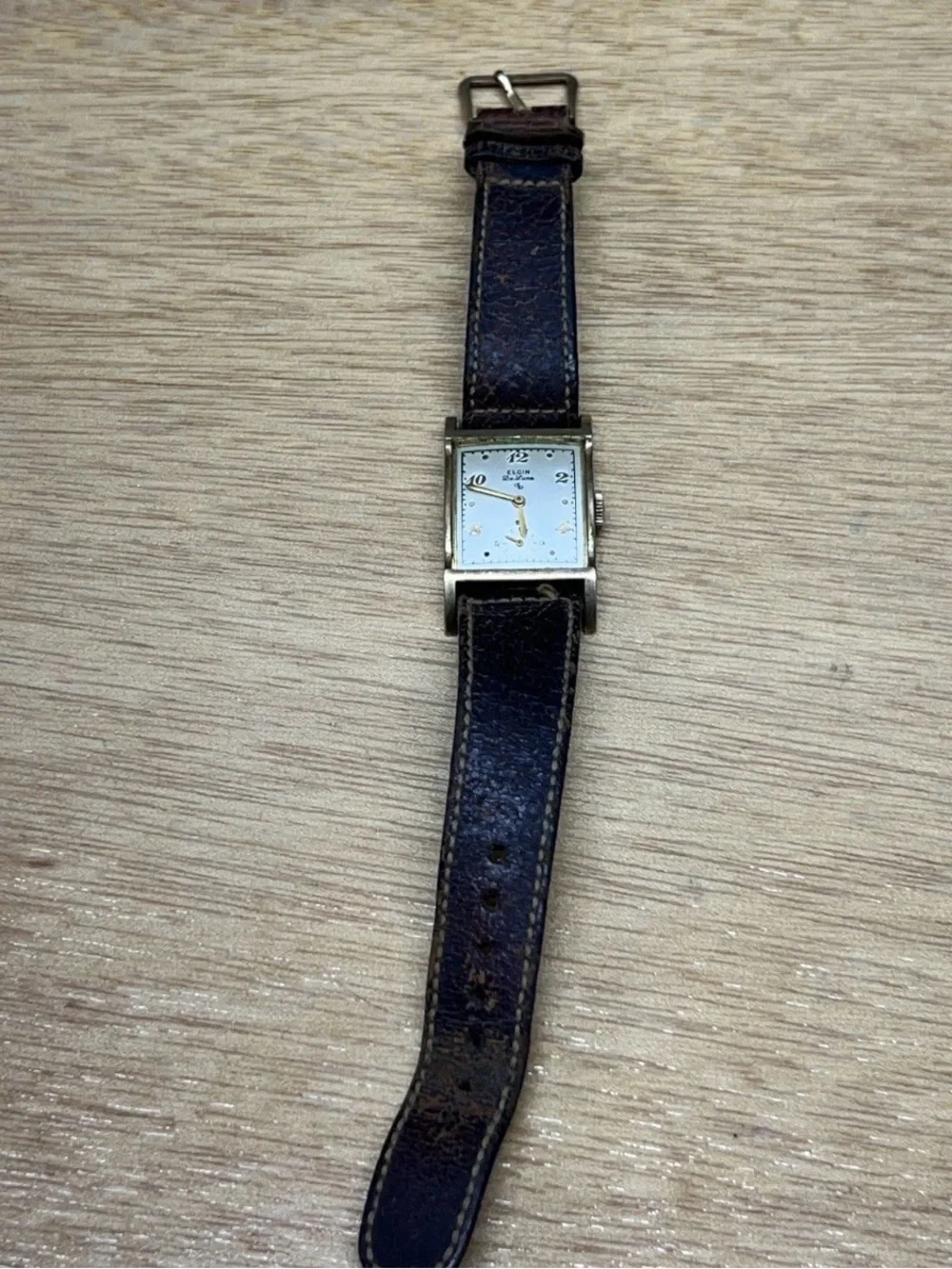 Vintage 1940's Elgin Deluxe 624 10k Rolled Gold Mens Tank Watch